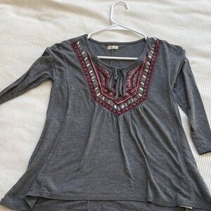 Hollister Gray Tunic with Red Embroidery